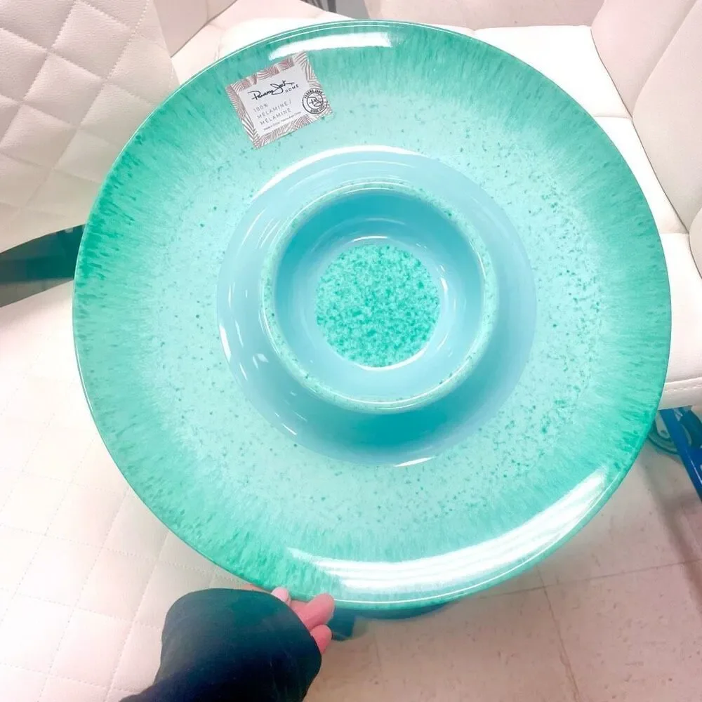 NWT Panama Jack Home Big Green Swirl Melamine Serving Tray Chip & Dip Platter